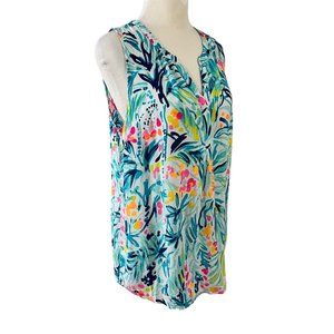 Lilly Pulitzer Stacey Sleeveless Blouse Serene Blue Tippy Top Size Medium Rayon